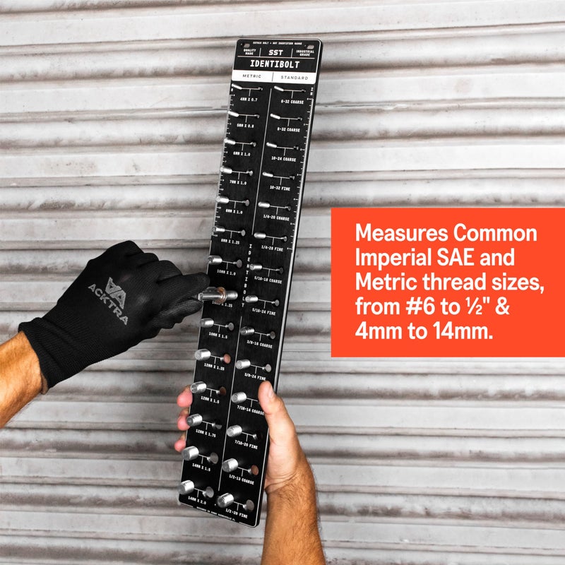 Stupid Simple Tools SST - Original Identibolt - Precise Threadchecker and Wall Mount - Imperial SAE and Metric Threads - 28 Nuts & Bolts Identifier - from #6 to Â½ & 4mm to 14mm - in. and Cm. Rulers - Made in USA - Image 2